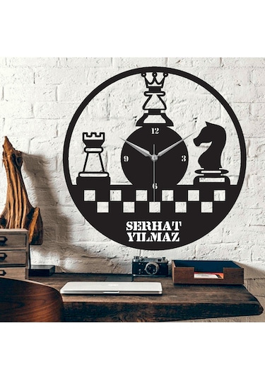 Satranç Temalı Ahşap Duvar Saati Ahşap - Siyah