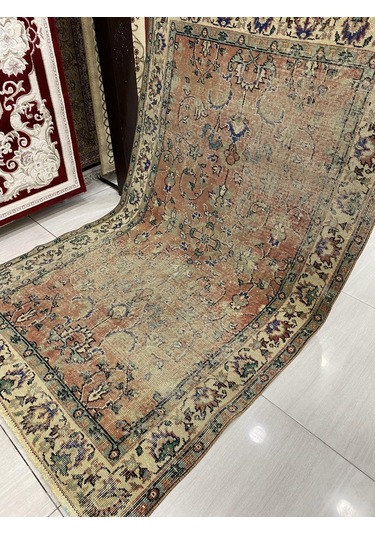 El Dokuma Eskitme 115X192 Kiremit Mavi %100 Yün Vintage Halı ! Yeşil