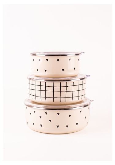 Black Cupid Vakum Kapaklı Saklama Kabı Seti Ocaklarda Kullanılabilir Bej