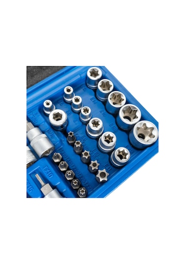 5529 3/8 1/4 İç Dış Torx Bits Uçlu Lokma Anahtar Takımı 34 Parça