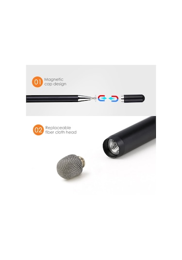 Jd02 Akıllı Tabletler Ve Cep Telefonları İçin Evrensel Manyetik Kalem Kapağı Pan Head Fiber Bez 2'si 1 Arada Stylus Kalem Kozmik Gri