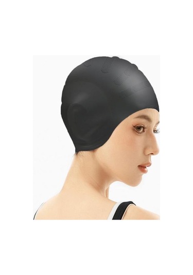 Siyah Yüzme Şapkası Kulak Koruyucu Yüzme Bonesi Ergonomik Tasarım Yüksek Elastik Cilt Dostu Tam Kaplama Uzun Saç Yüzme Bonesi Siyah