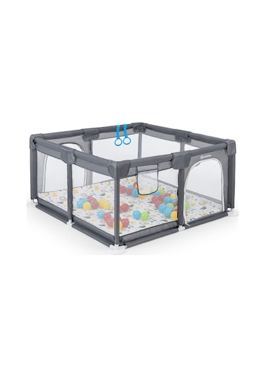 Original Playard Plus Güvenli Bebek Ve Çocuk Oyun Alanı Oyun Parkı 120x120 Oyun Matı Ve Topları Gri