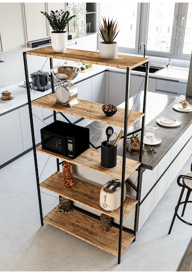 Metal Kitaplık 5 Raflı Ev Ofis Rafı Dosya Kitap Mutfak Rafı Çok Amaçlı Geniş Raflı 180cm Atlantik Çam