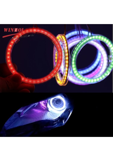 80mm-1pcs Buz Mavisi-led Angel Eyes Beyaz Kırmızı Mavi Sarı Moto Halo Halka Işık Angel's Eye Far Drl Gündüz Farı