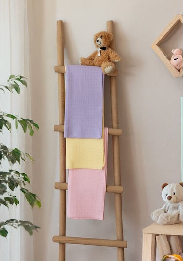 Çok Amaçlı Müslin Örtü & Battaniye 3'lü Set Pamuk Oeko-teks Sertifikalı 80x80 CM Açık Pembe