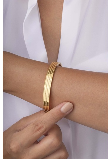 Gümüş Pazarım Şeritli Altın Kaplama Bilezik Model Kadın Çelik Kelepçe Renkli