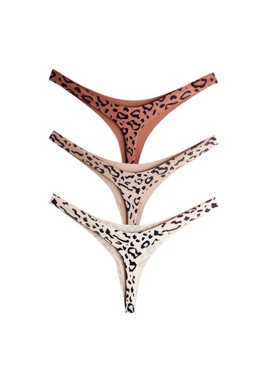 Basic Desenli Lazer Kesim Kadın Tanga Külot 3'lü Paket-2 Renkli-3 Çok Renkli