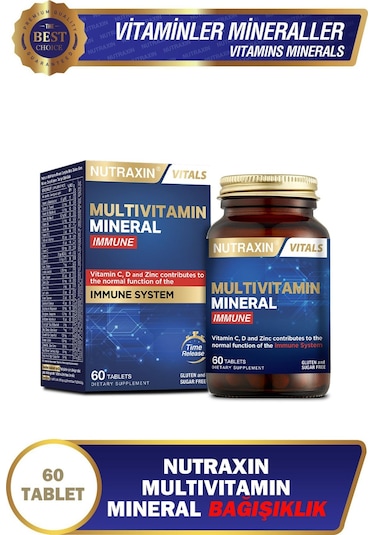 Nutraxin Multivitamin Mineral Immune Complex 60 Tbl - Magnezyum, C, D, Zinc, Demir, B12, Kolin, İyot