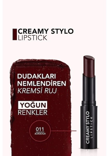 Flormar Yarı Parlak Stick Ruj- Creamy Stylo Lipstick -011 Bordeaux- 8682536013710