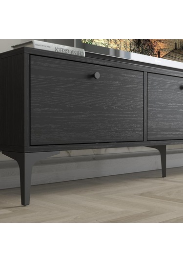 Wood'n Love Etna Premium Metal Ayaklı Dolaplı 160 Cm Tv Ünitesi - Wood Siyah / Siyah