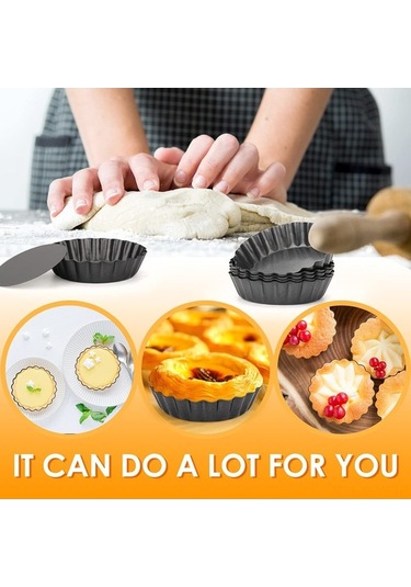 Besthome1 12 Adet Siyah 4 İnç Karbon Çelik Pasta Kalıbı, Yumuşak Anti-yapışkan Tabaka, Çıkarılabilir Taban, Ev Fırınlama Tart V Siyah