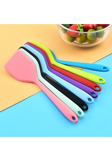 Siyah Asma Delikli Dayanıklı Küçük Korozyon Önleyici Çok Yönlü Solmaz Silikon Spatula Wok Kürek