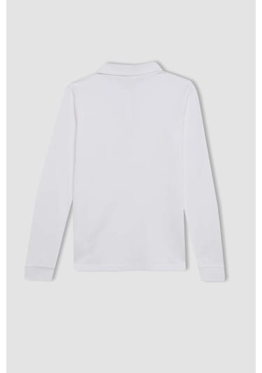 Defacto Kız Çocuk Polo Yaka Basic Düz Pike Uzun Kollu Tişört J0010a625auwt34 Beyaz