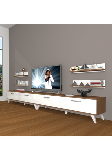 Decoraktiv Eko 360r Slm Retro Tv Ünitesi Tv Sehpası Ceviz - Beyaz