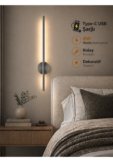 Flame Sarjlı Led Aplik 8w 3200k Gün Işığı 75cm Duvar Tipi /tablo Dekoratif Işık Krom