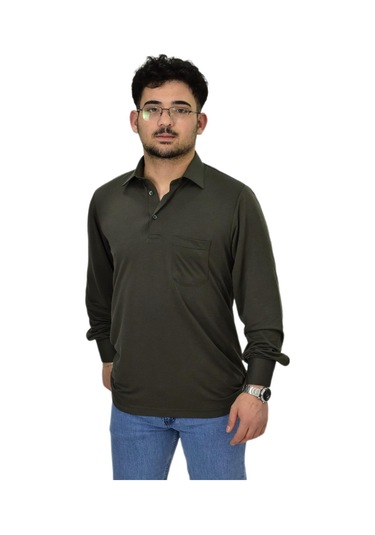 Erkek Gömlek Yaka Uzunkol Tişört T6063 Bgl-st04542 Haki