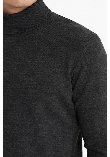 Defacto Slim Fit Dar Kesim Balıkçı Yaka Basic Düz Triko Kazak R1124az25wngr210 Gri-gr210