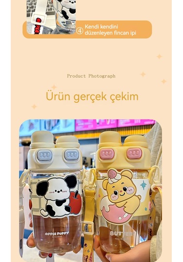 Jian Fan Çift Kapaklı Plastik Saman İçme Bardağımavisi Mavi