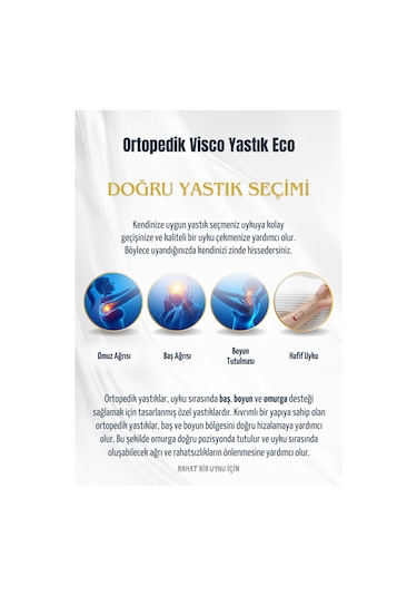 Visco Ortopedik Yastık Eco Boyun Fıtığı Boyun Düzleşmesi Boyun Ağrısı Destekli Lüks Ortopedik Yastık