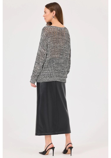 Seçil Kadın Yırtmaçlı Suni Deri Etek 0010 Siyah Siyah