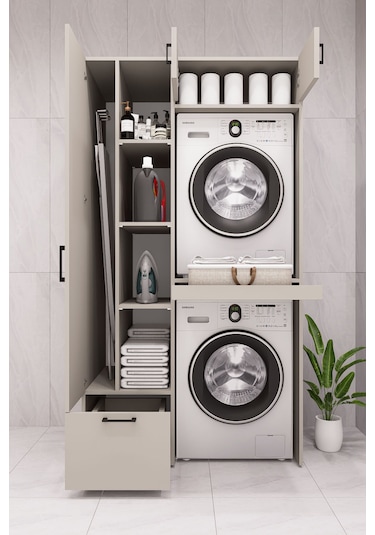 Mdf Çamaşır Makinesi Ve Kurutma Makinesi Dolabı Ütü Masalı Kumbeji Kumtaşı