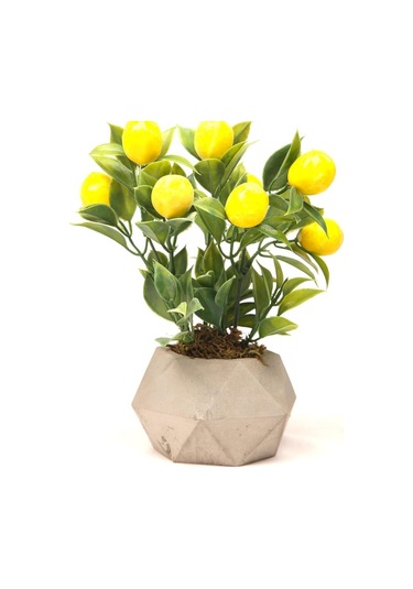 Limon Ağacı Dekoratif Beton Saksıda Mini Yapay Limon Ağacı Tanzimi Sarı-beyaz