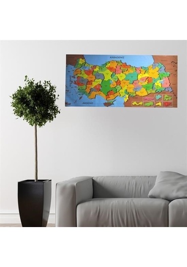 Evyora Renkli Türkiye Haritası Manyetik Yapıştırıcı Gerektirmeyen Duvar Stickerı 118 Cm 56 Cm
