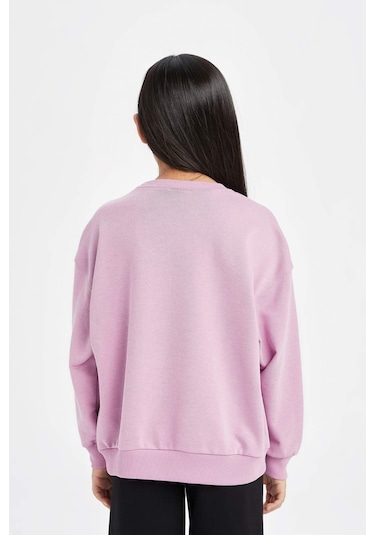 DeFacto Kız Çocuk Relax Fit Bisiklet Yaka Baskılı Sweatshirt D6494A8NSPR61