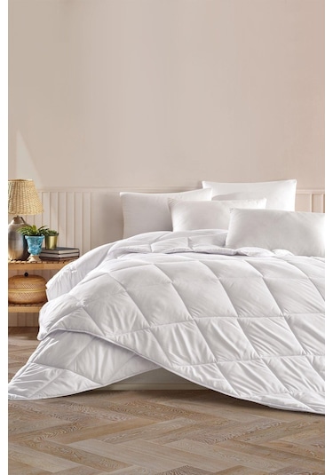 Elart Mikrofiber Silikon Yorgan - 2 Yastık Set Vakumlu Beyaz