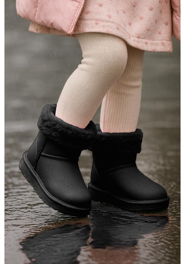 Kaptan Junior Çocuk İçi Kürklü Su Geçirmez Yağmur, Kışlık Bot Siyah