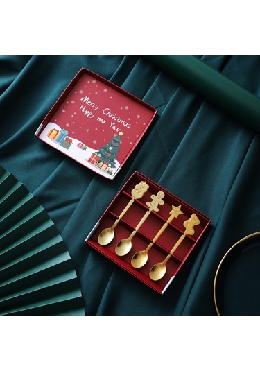 Kosona 304 Paslanmaz Çelik Noel Kadeh Kaşığı - Ayna Parlak, Ev/ofis/kafe Kullanıma Uygun, Hediye Paketi Diğer