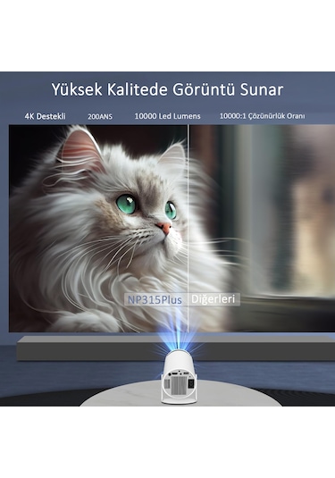 Npo NP315Plus 4K Android11 BT 5.0 200 Ansı Lümen Taşınabilir Akıllı Led Projeksiyon