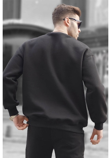 Madmext Siyah Bisiklet Yaka Oversize Şardonlu Basic Erkek Sweatshirt 6048-siyah Siyah