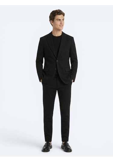 Kip Siyah Çizgili Modern Fit Örme Takım Elbise
