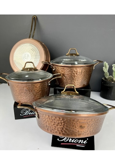 Brioni Copper 7 Parça Tencere Takımı Bakır Cp-11101