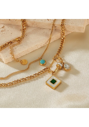 Sones Opk Gx2424 Paslanmaz Çelik Kare Kolye Çift Katmanlı Kolye Çok Renkli