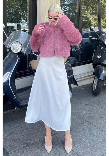 Madmext Pembe Bisiklet Yaka Kadın Suni Kürk Mont Mg2176 Pembe