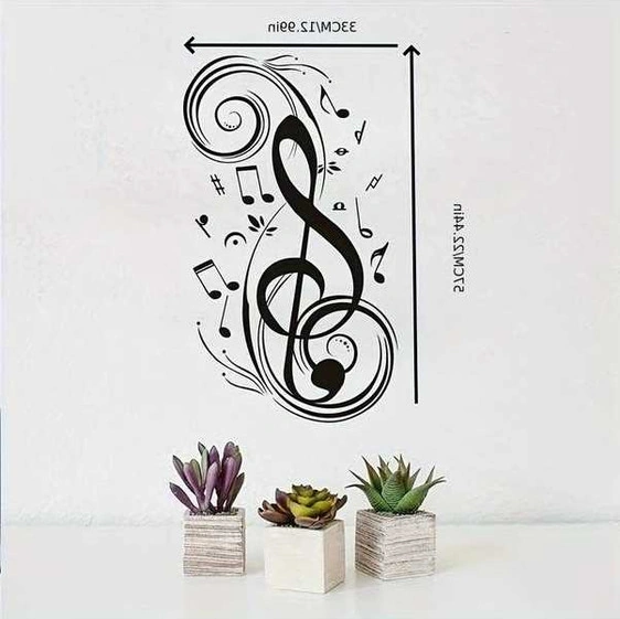 Trendooze Sunshine022 Siyah Müzik Notası Vinil Duvar Dekoru Çıkarılabilir Oturma Yatak Odası Dekor Siyah