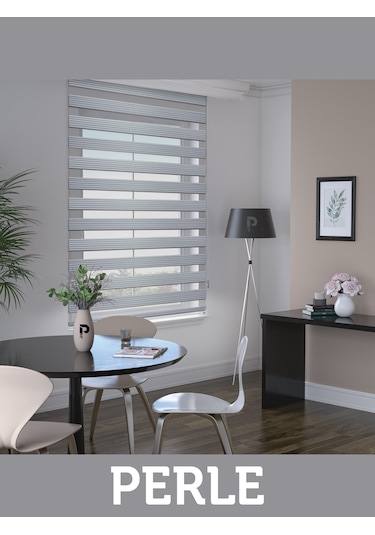 Br Perle Pliseli Açık Gri Renk Zebra Perde Yüksek Kalite Alüminyum Kasa Açık Gri