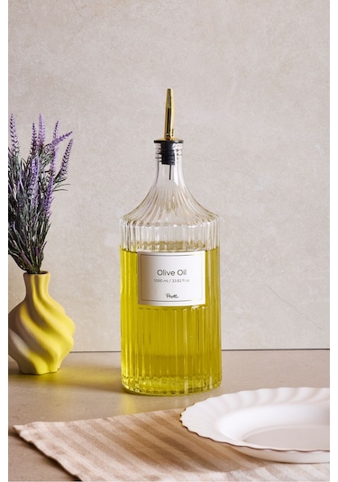 Perotti Viking 1000 Ml Cam Şişe Ve Yağlık Kapaklı Çift Kapaklı Gold Gold