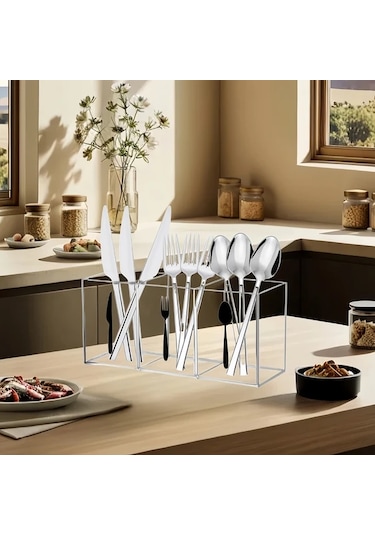 Cordial Ldq 3 Gözlü Plastik Çatal Kaşık Organizatörü Transparan Mutfak Çekmece Saklama Kutusu Şeffaf