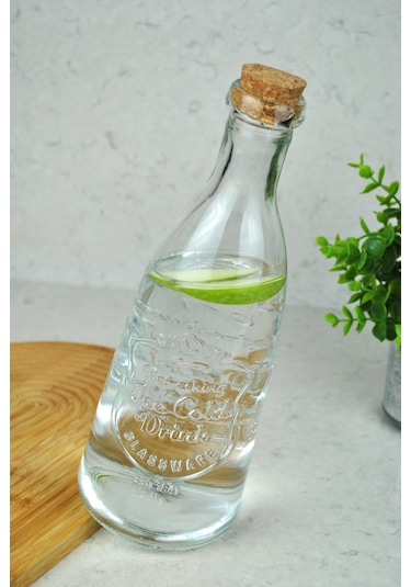 Mantar Kapaklı Cam Şişe Sürahi / Karaf 1,3 Lt Buzdolabı Kapak Ra