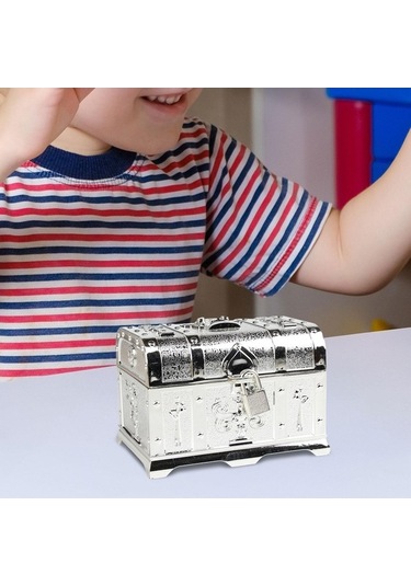 Trendooze Antik Korsan Kilit Anahtar Hazinesi 14x10x9.5cm Gümüş Eşarfi Gümüş