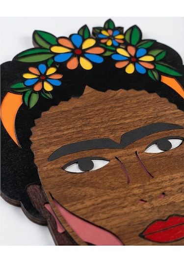 Frida Kahlo Mdf Ahşap Duvar Maskı - Çiçek Taçlı Dekoratif Duvar Sanatı 1
