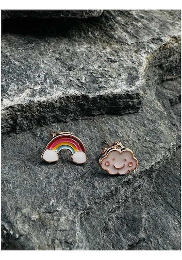 Bulut Ve Gökkuşağı Küpe Kız Çocuk Küpesi Çok Renkli