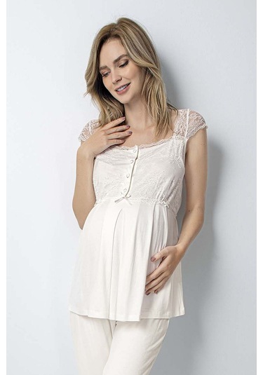 Monamise 18303 Hamile Lohusa Pijama Takımı-ekru