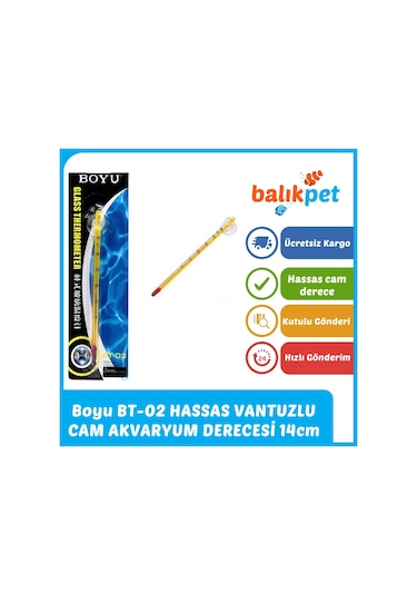 Boyu Vantuzlu Cam Akvaryum Termometre Derece 14cm
