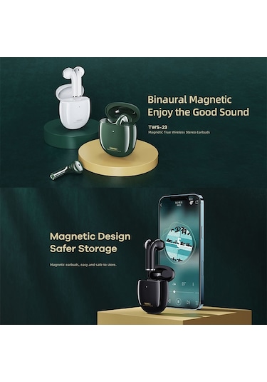 Remax Tws-23 Bluetooth 5.0 Manyetik Gerçek Kablosuz Stereo Bluetooth Kulaklık Siyah