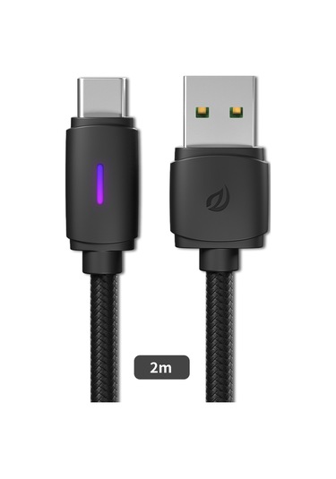 Geeksen Wsken Element Y1 2 Metre Siyah Type C Kablosu - 5a Süper Hızlı Şarj + Veri Transferi Rgb Led Işıklı Dayanıklı Nylon